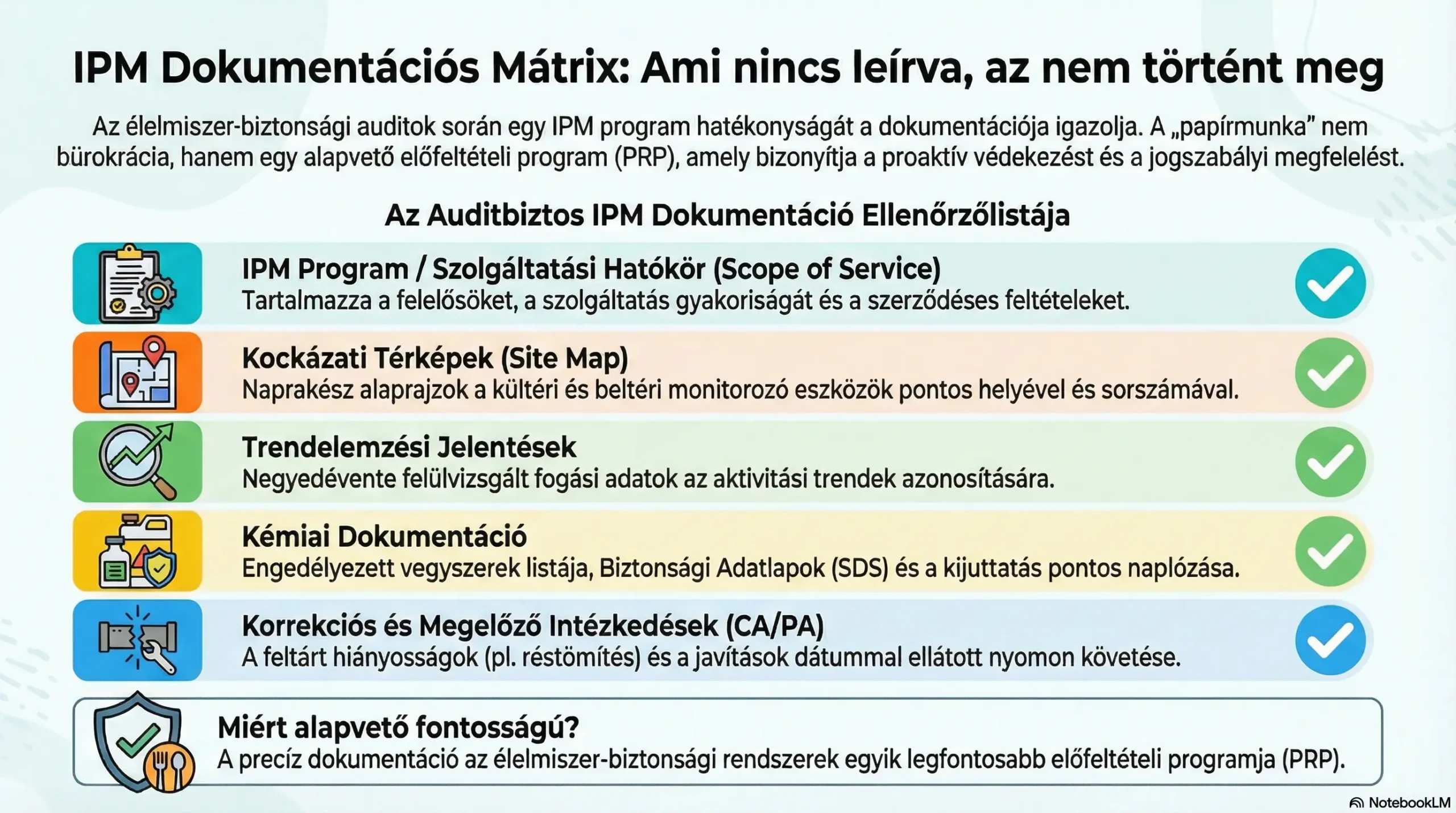 IPM Dokumentációs Mátrix és ellenőrzőlista élelmiszer-biztonsági auditokhoz