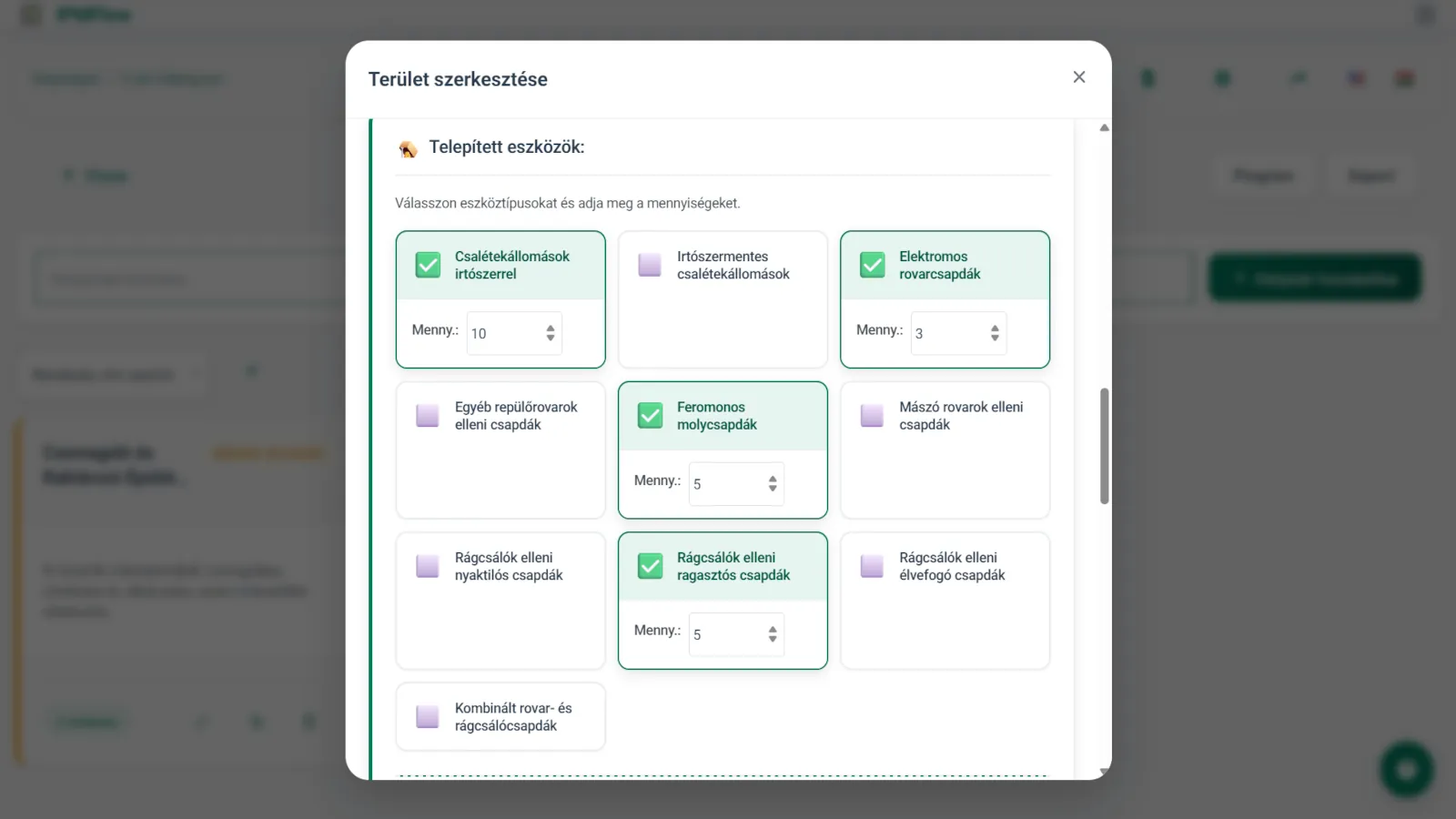 IPMFlow telepített eszközök térképes nézete területek szerint